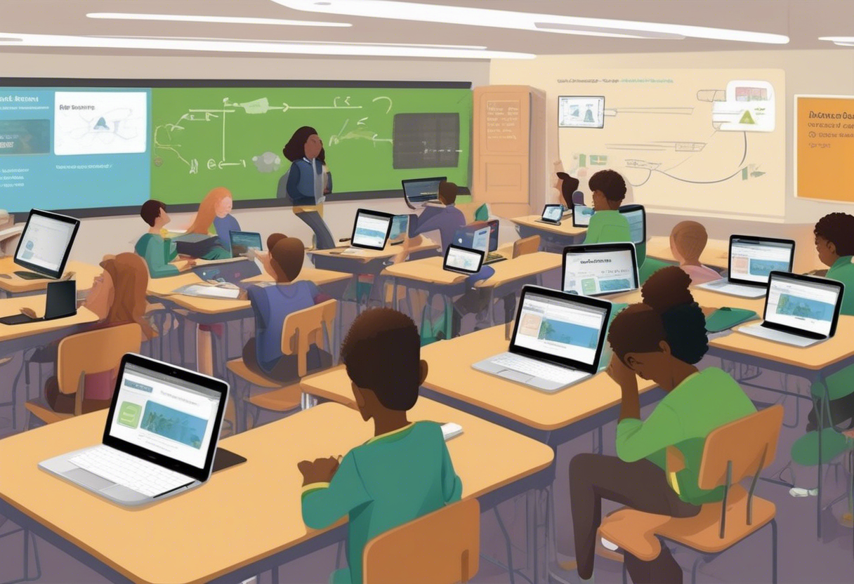 Khan Academy's adaptive technology personalizes learning by modifying exercise difficulty in real-time, leading to significant improvements in student performance and engagement