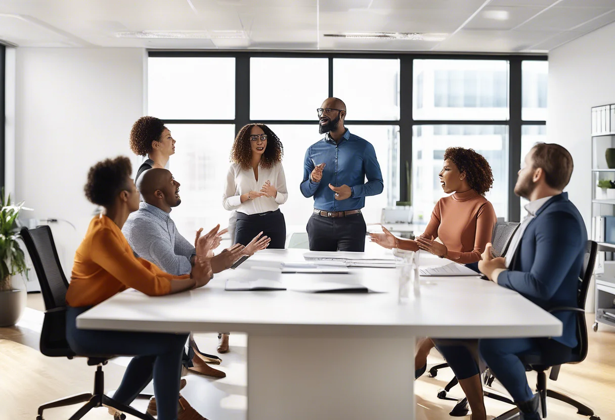 Leadership communication involves inspiring and guiding teams through effective use of words, gestures, and writing to foster trust and collaboration